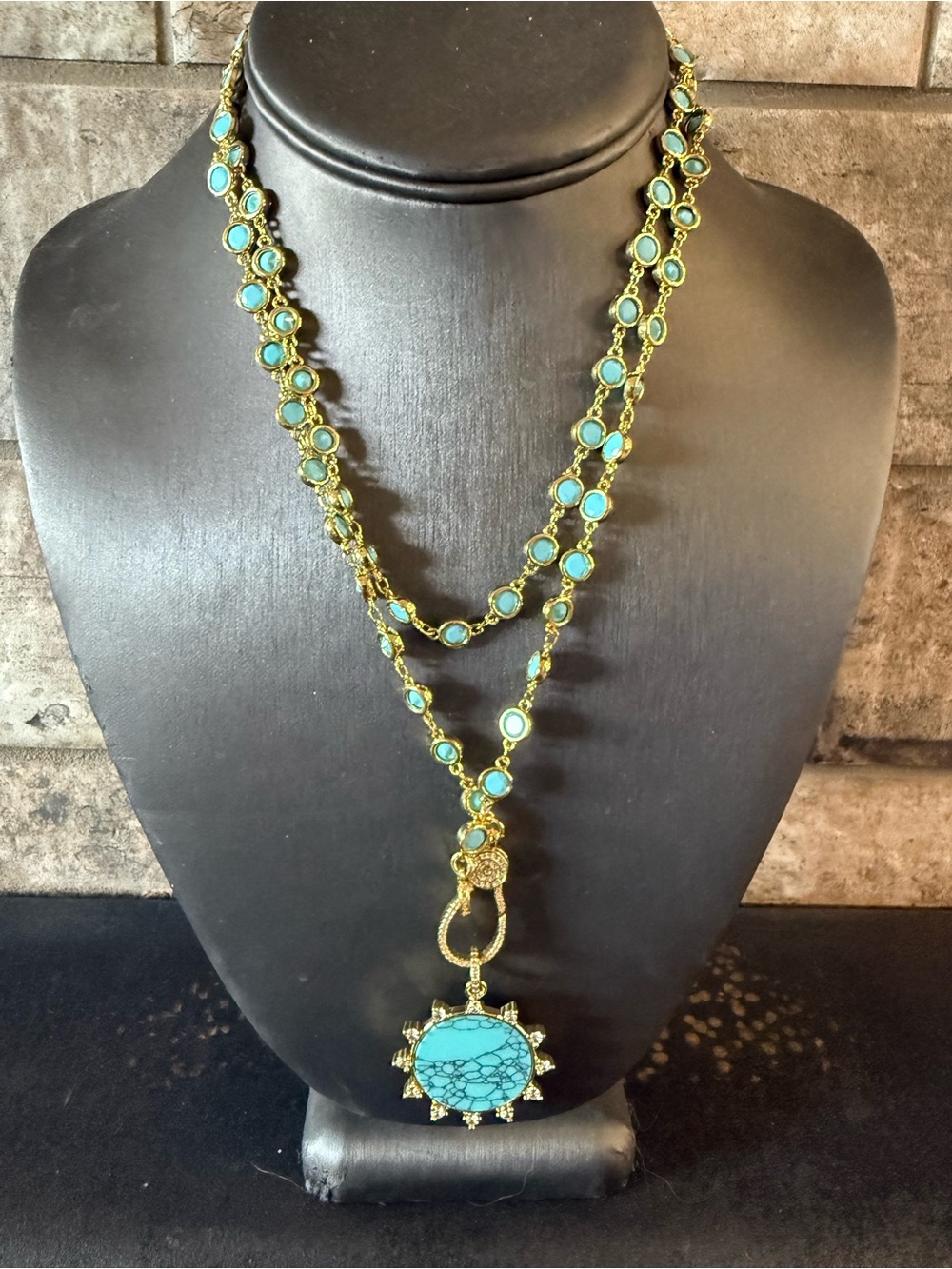 Freida Rothman Gold and Turquoise Pendant Necklace